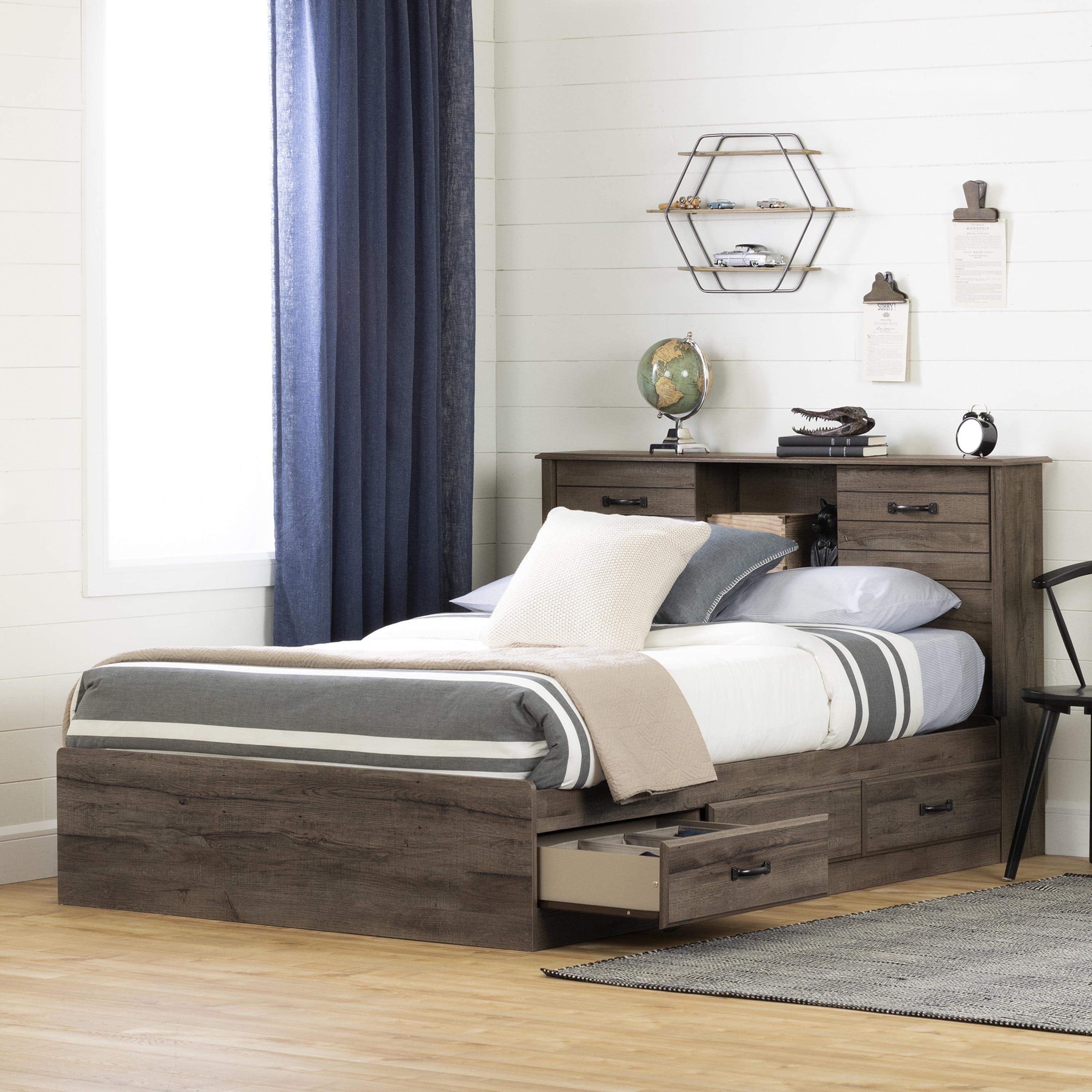 Fall Oak Full Platform Bed with Storage and Headboard