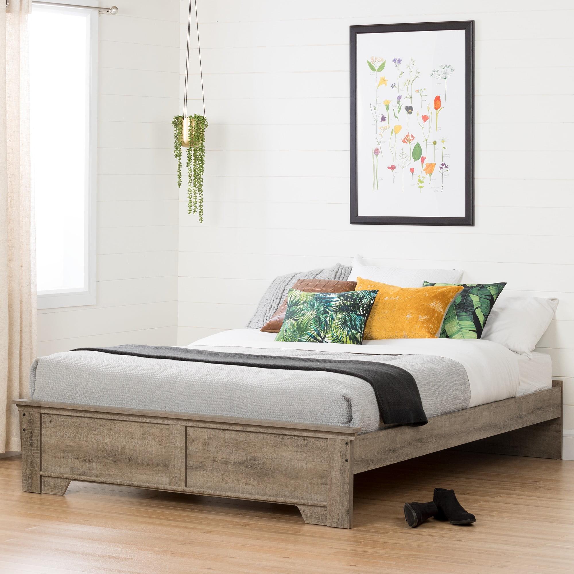 Contemporary Versa Queen Platform Bed in Weathered Oak