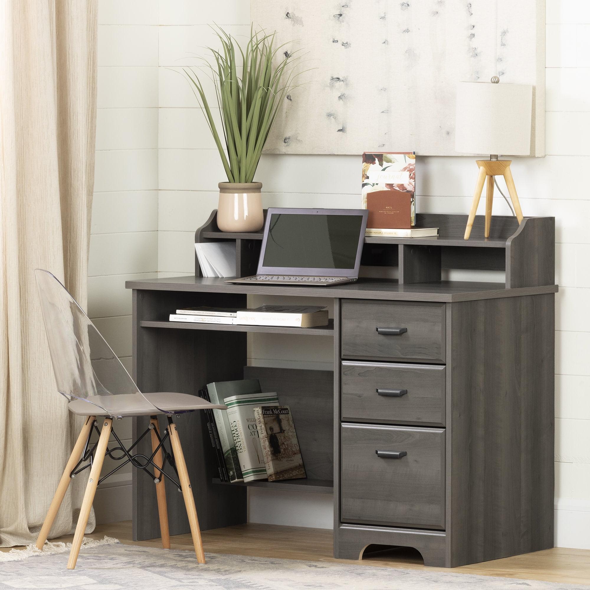 Versa Gray Maple Computer Desk with Hutch and File Storage