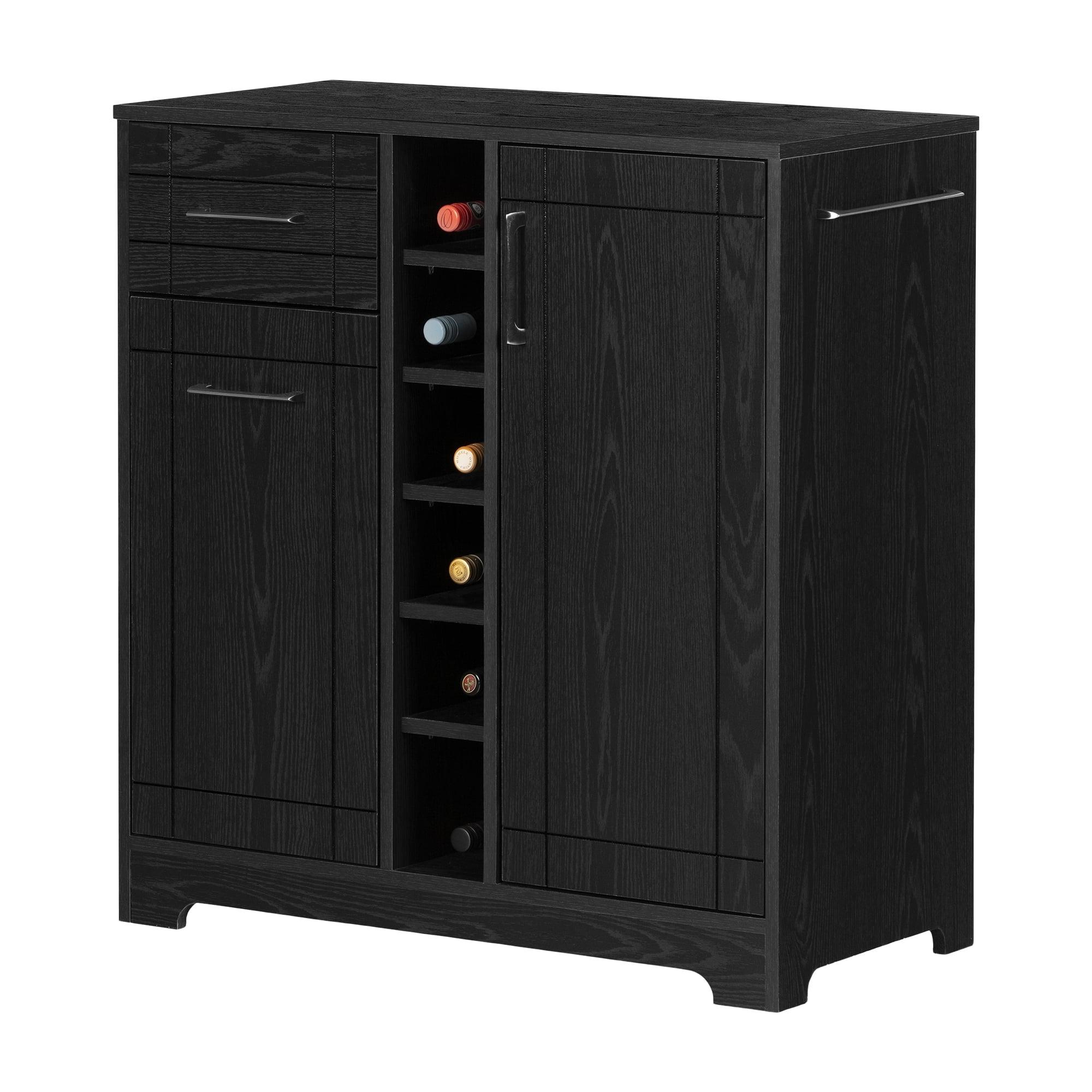 Black Oak Laminated Particle Board Bar Cabinet with Shelves