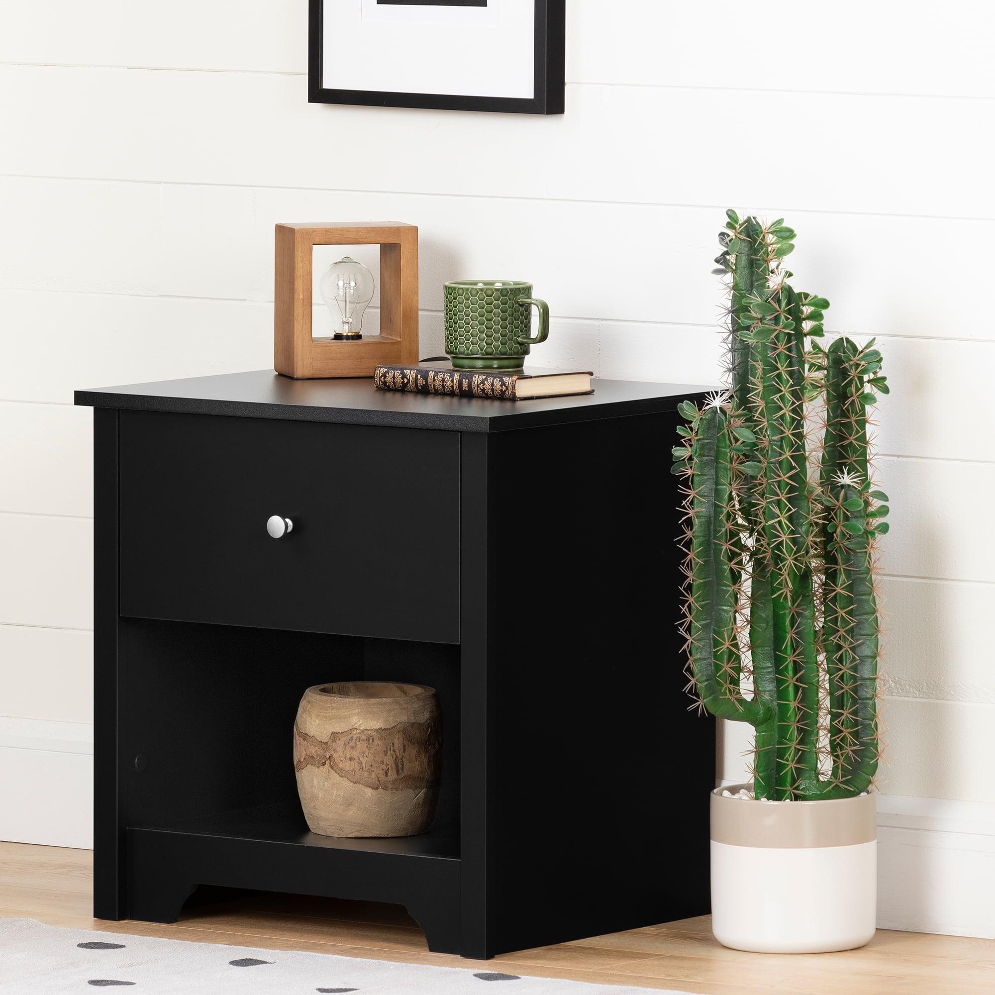 South Shore Vito 1-Drawer Nightstand - End Table with Storage Black