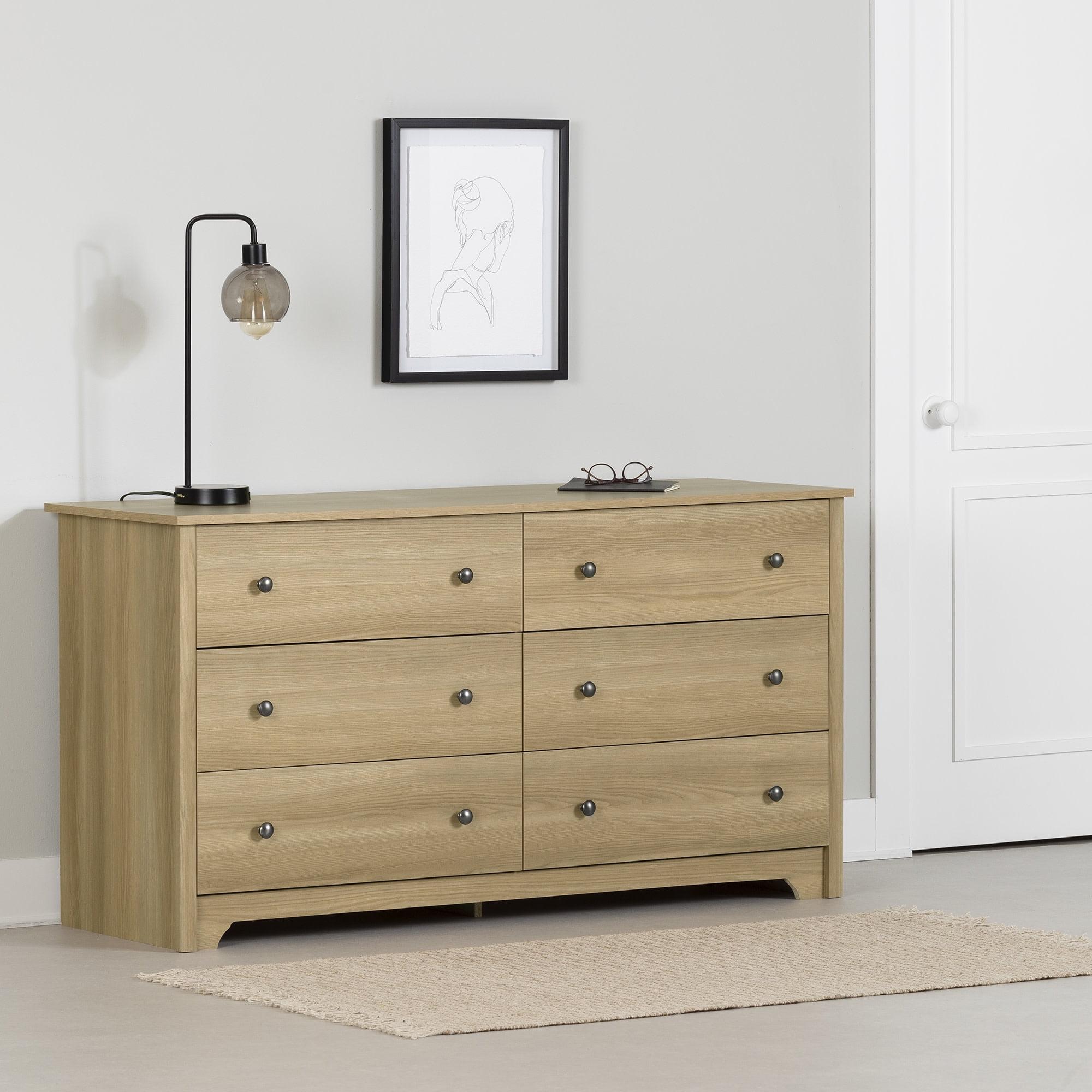 South Shore 6 Drawer Double Dresser Natural Ash: Laminated Particle Board, Adult Assembly Required