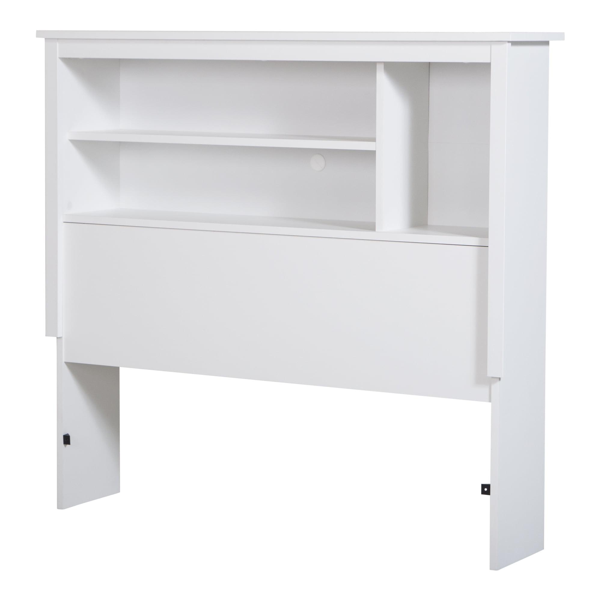 Twin White Wood Bookcase Headboard with Storage