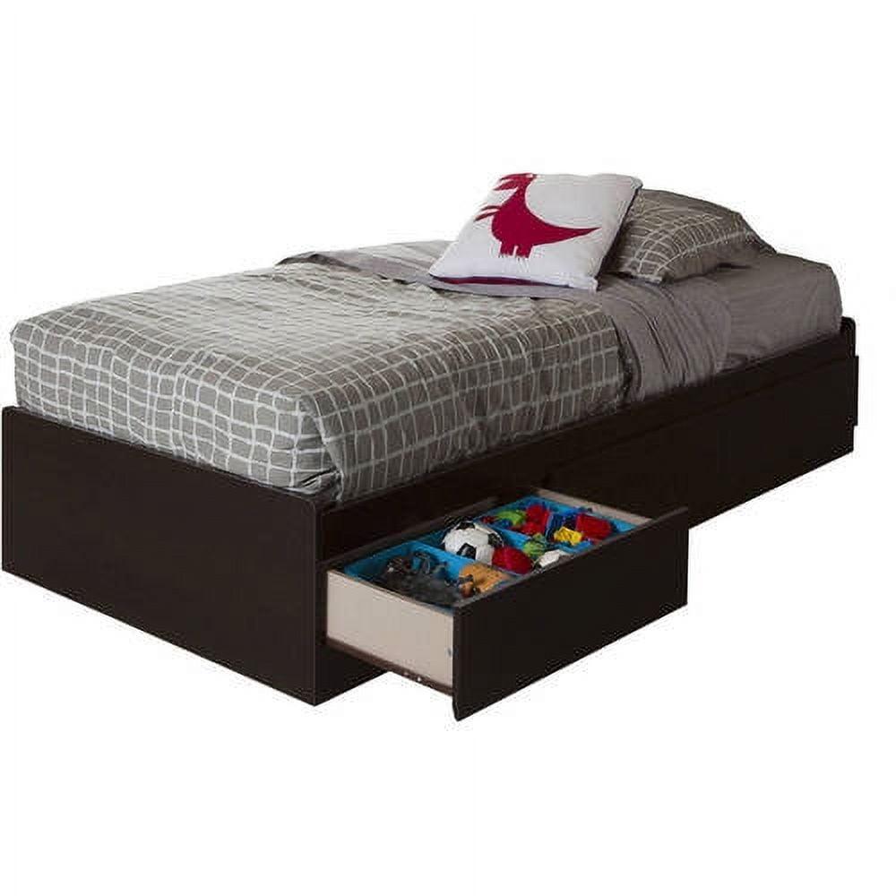 Chocolate Twin Wood Frame Storage Bed with 3 Drawers