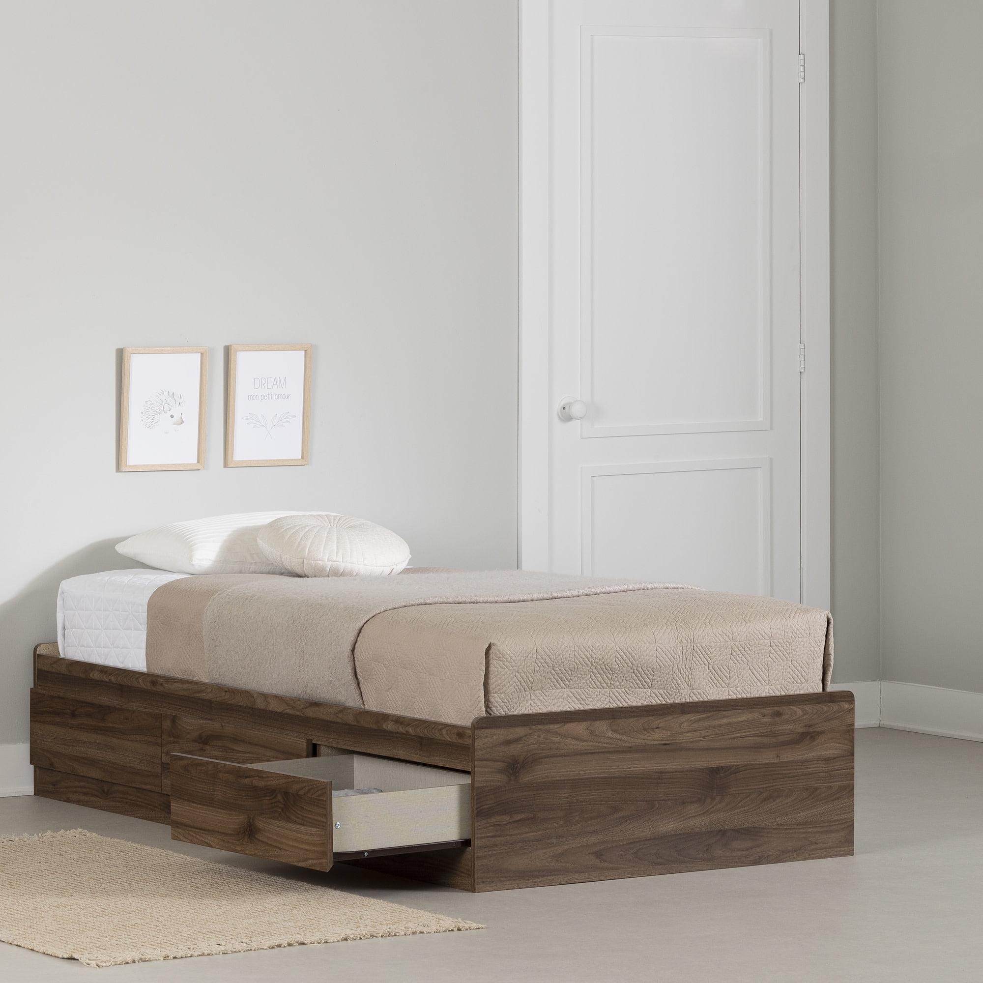 Twin Oak Platform Bed with 3 Storage Drawers