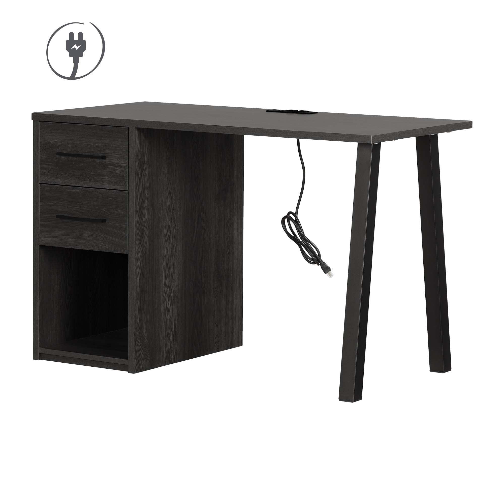 Gray Oak Computer Desk with Drawer and USB Port