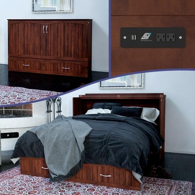 Queen Southampton Murphy Bed Chest with USB Turbo Charger Walnut - AFI: Space-Saving, Hardwood Frame, No Box Spring Needed
