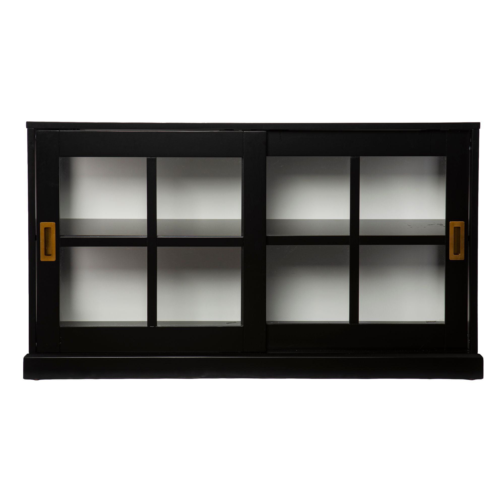 Sleek Black and White Transitional Curio Cabinet with Sliding Glass Doors