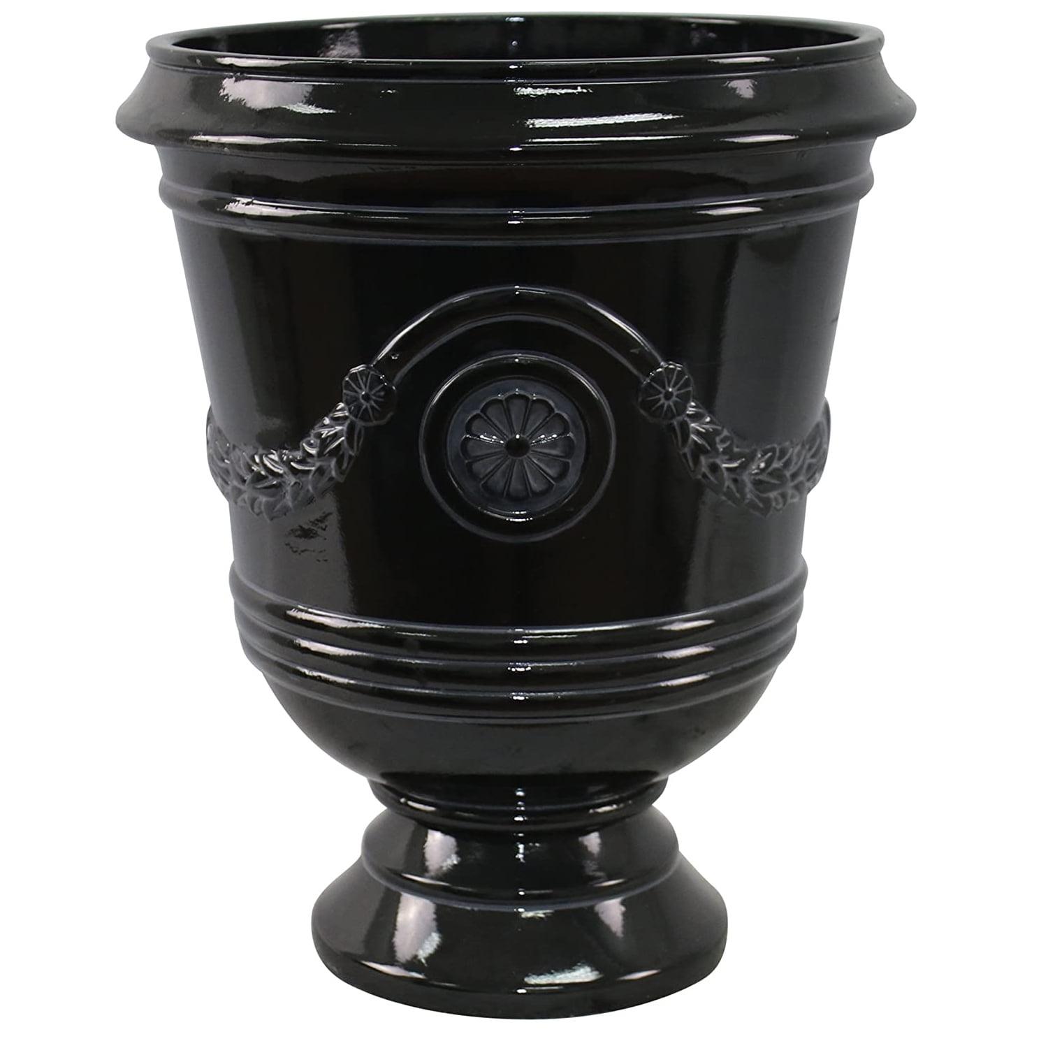 Black 16" Resin Outdoor Urn Planter with Gloss Finish