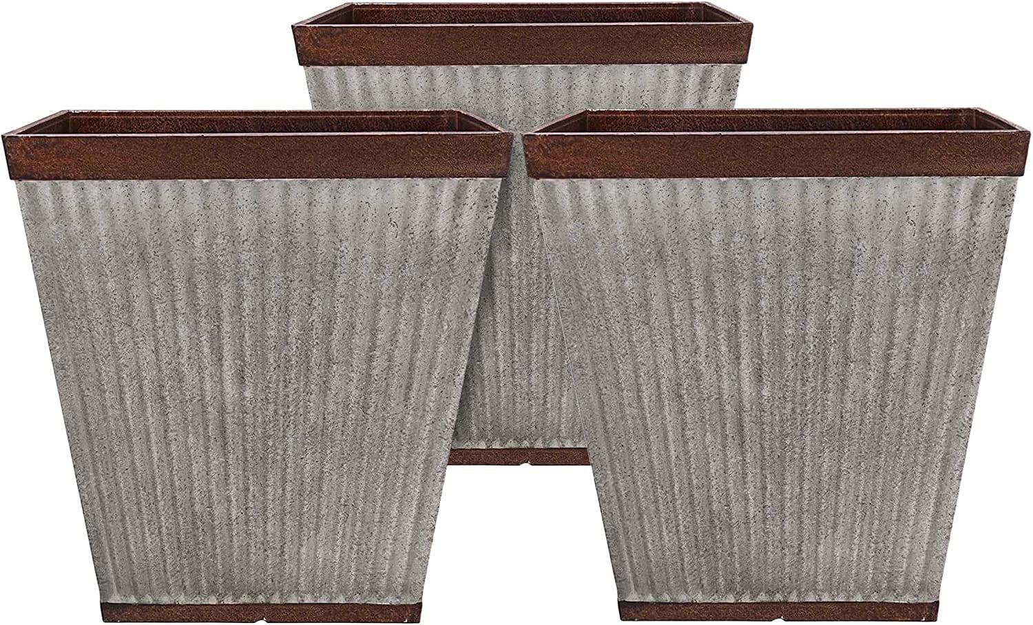 Rustic Galvanized Resin 16" Square Garden Planter, Weathered Finish