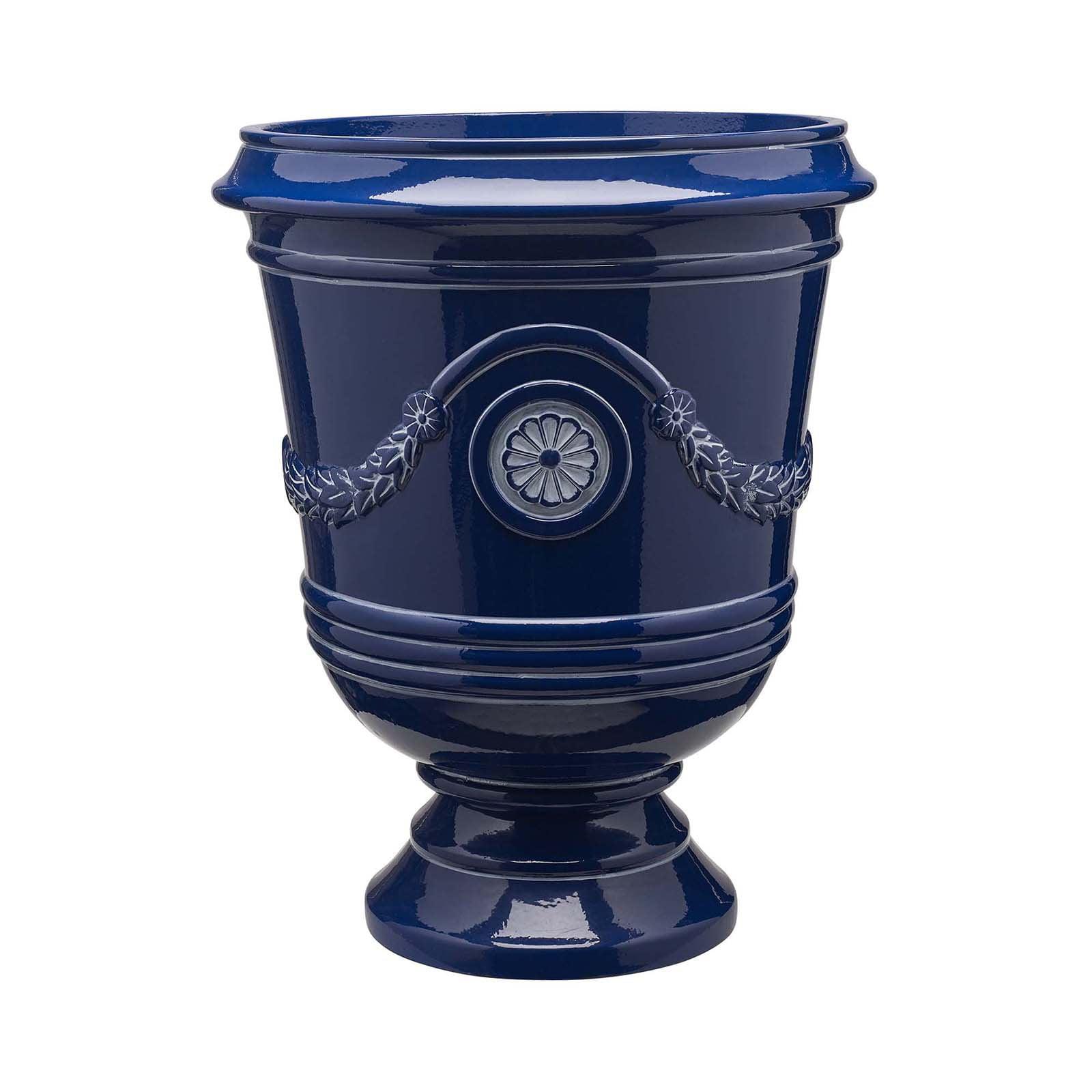 Classical Navy Resin Urn Planter with Molded Floral Details