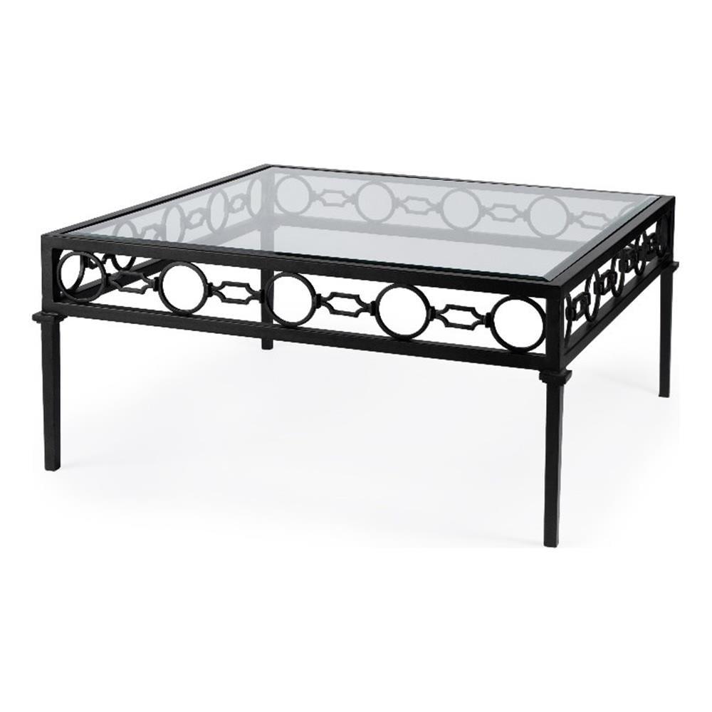 Southport Black Iron and Glass Square Coffee Table