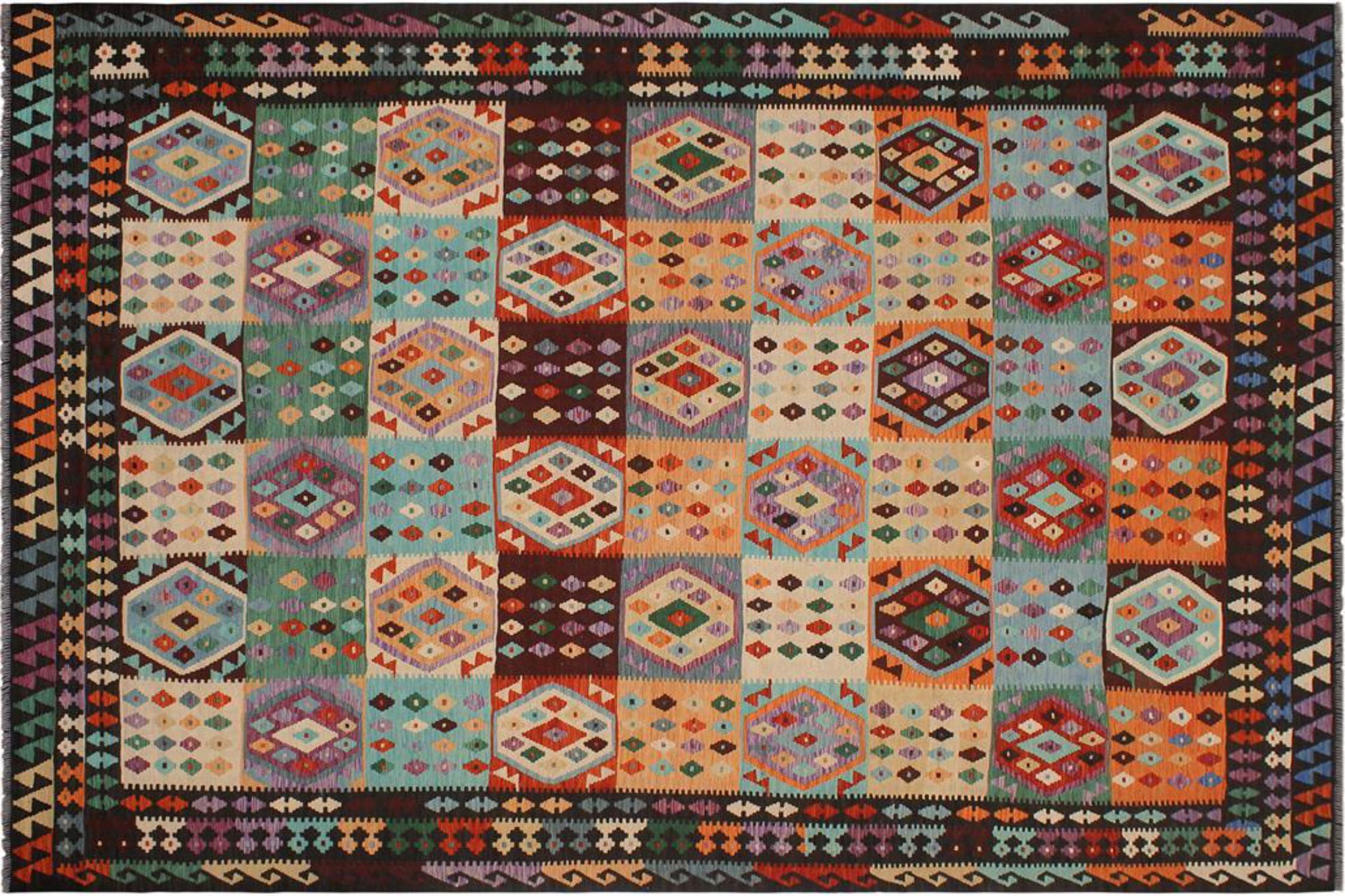 Southwestern Turkish Kilim Hand-Woven Multicolor Wool Rug 8'9'' x 11'10''