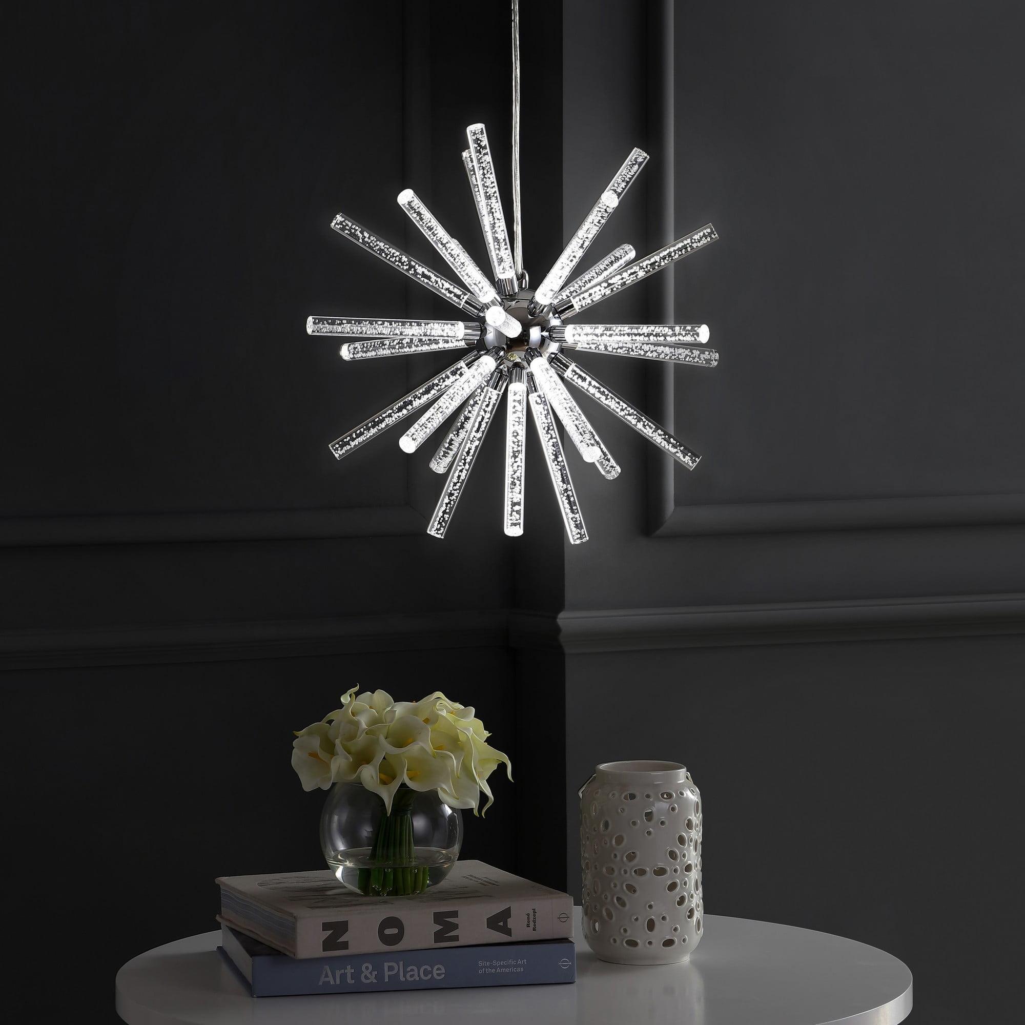 Soyuz 19.5" Adjustable Integrated LED Starburst Metal/Acrylic Pendant, Chrome/Clear