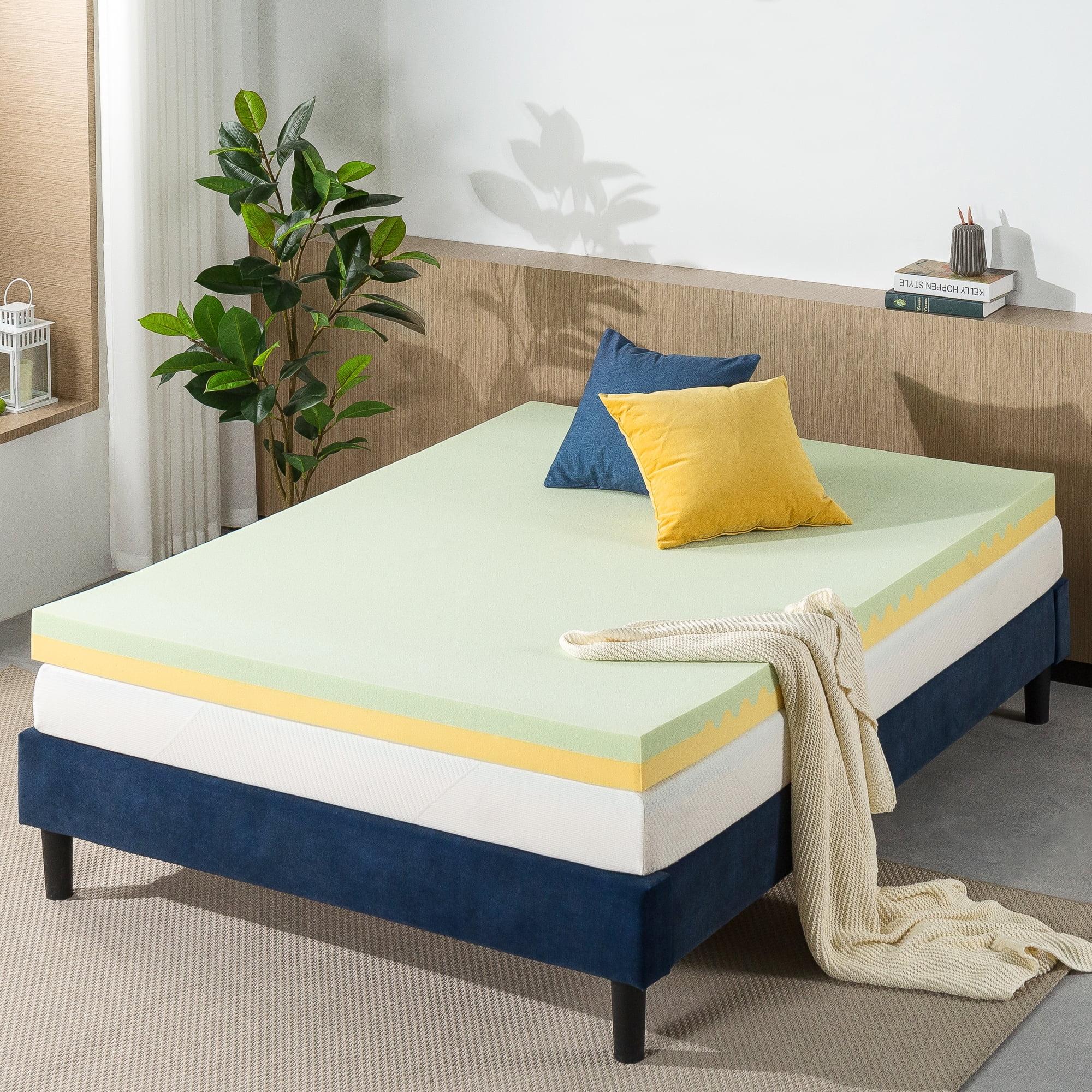 Queen Green Tea Memory Foam Mattress Topper with Lumbar Support