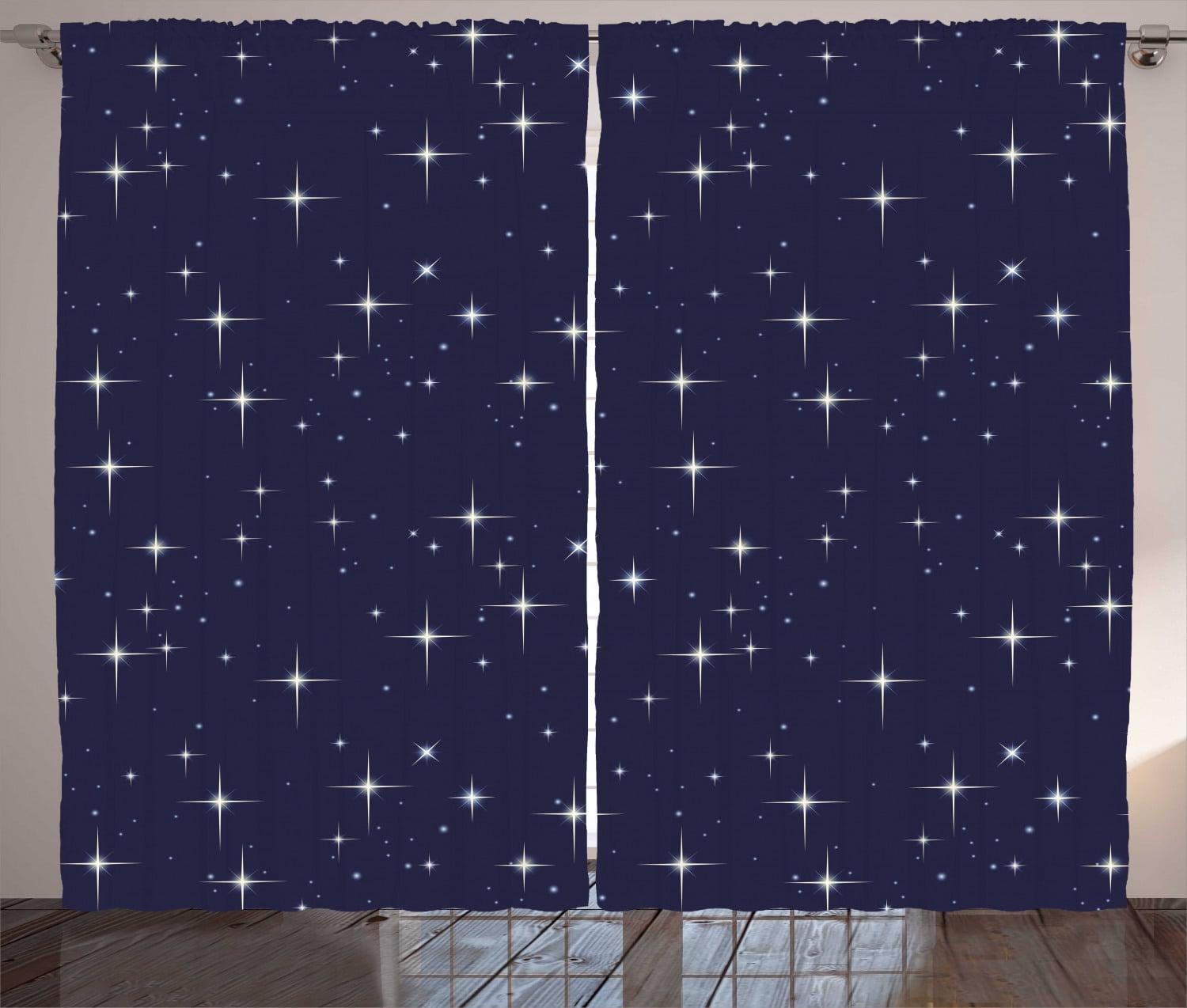 White and Purple Polyester Light-Filtering Starry Night Curtain Panel Pair