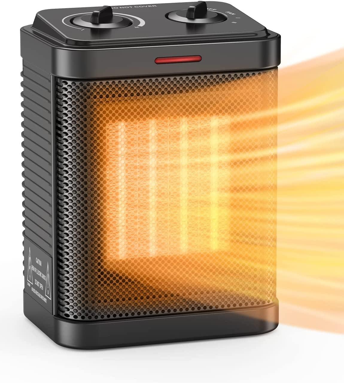 Black Ceramic Electric Space Heater with Thermostat