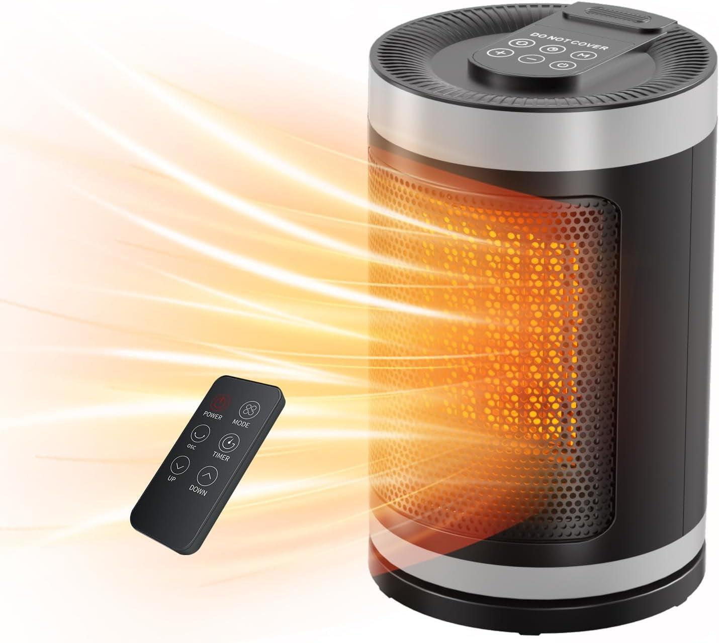 Black Ceramic Tower Space Heater with Thermostat and Timer