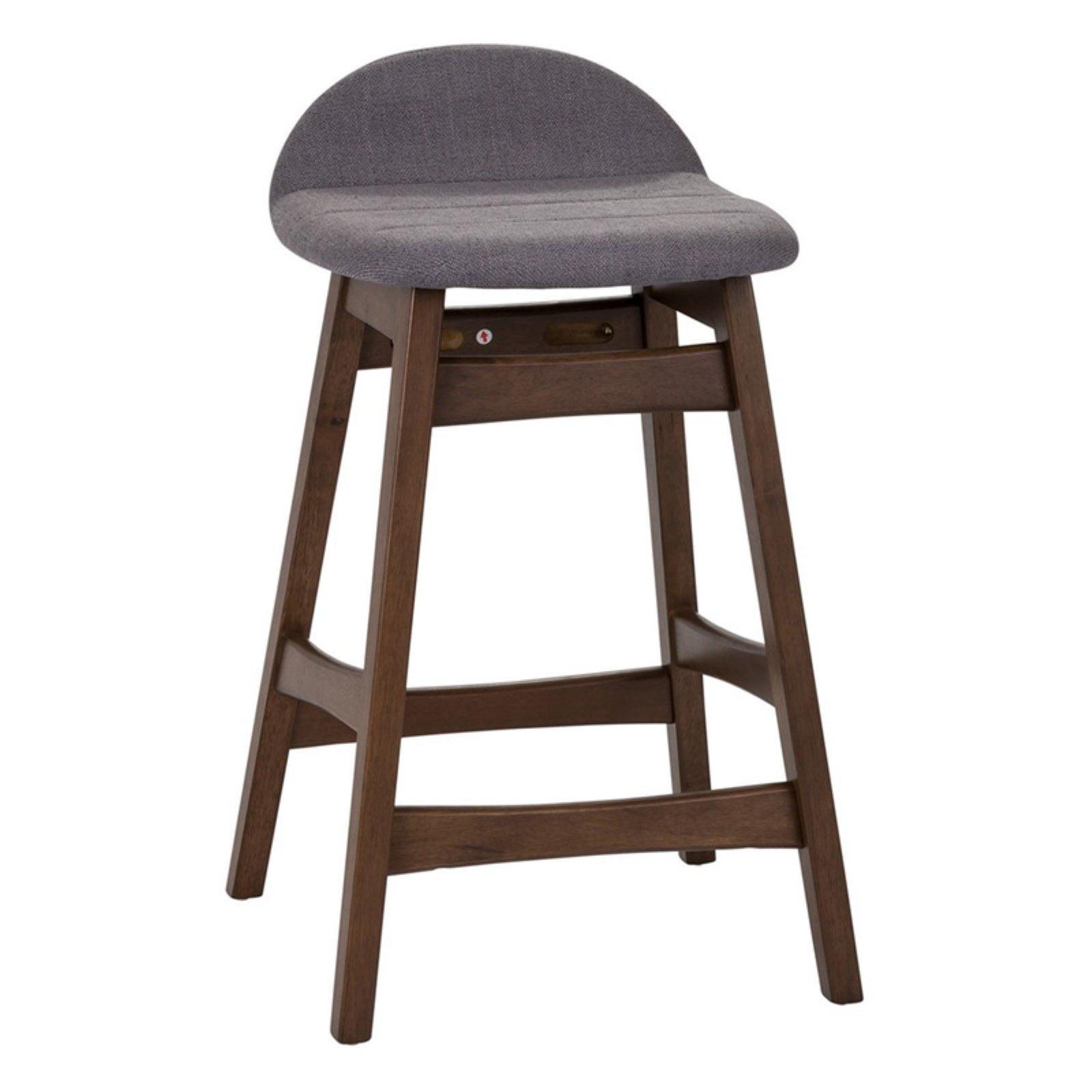 Gray Linen Upholstered Walnut Counter Stool