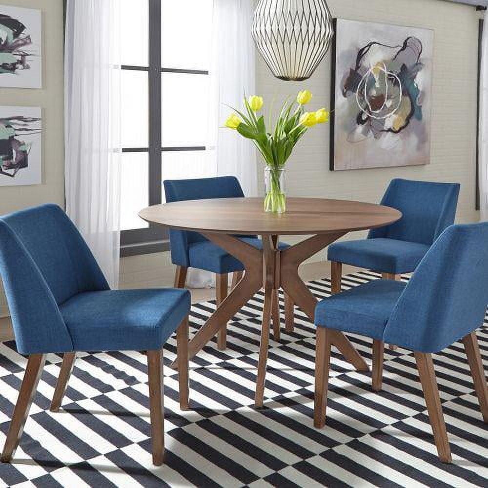 Satin Walnut 5 Piece Pedestal Table Set with Blue Denim Chairs