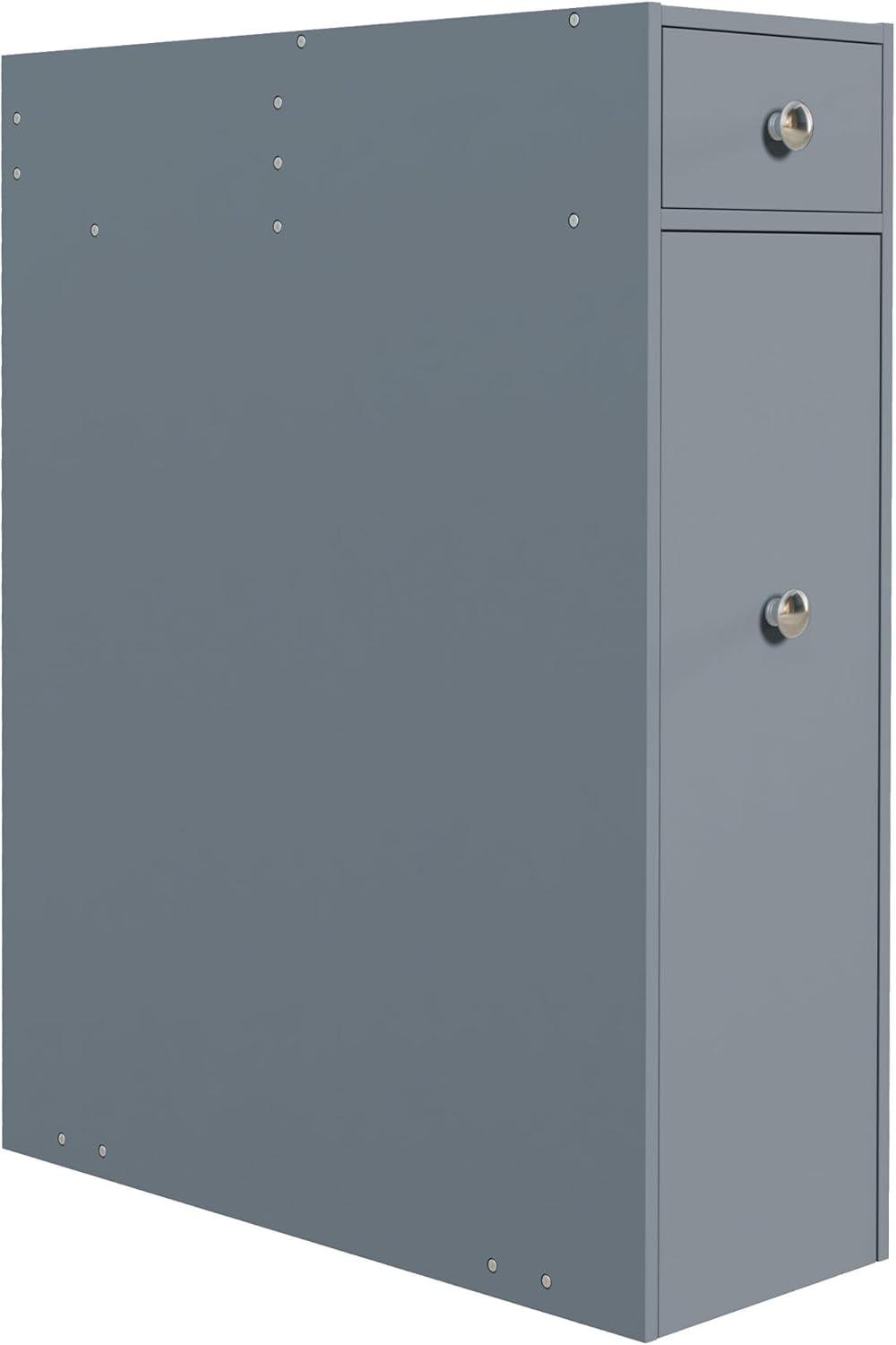 Space Saving Gray Bathroom Floor Organizer Cabinet with Drawers & Toilet Paper Holder Freestanding 4-Tier Storage Solution