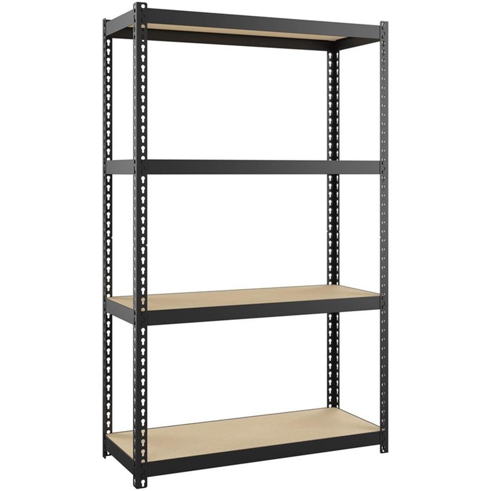 Black Riveted Steel 4-Shelf Garage Storage Unit