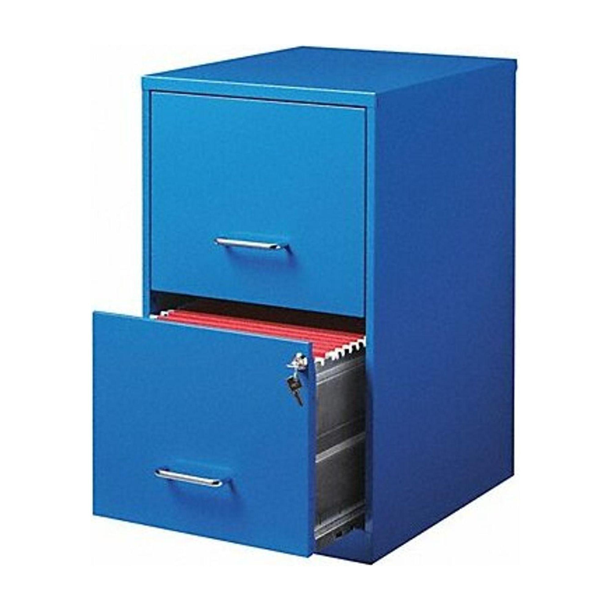 Compact 24.5" Blue Steel 2-Drawer Lockable File Cabinet