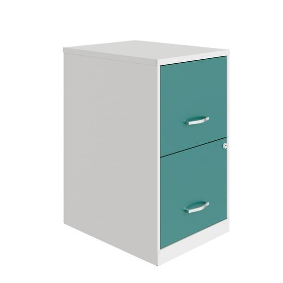 Space Solutions 18" Deep Letter Width 2-Tone Vertical File Cabinet White & Teal: Steel Office File Organizer, 2 Drawers