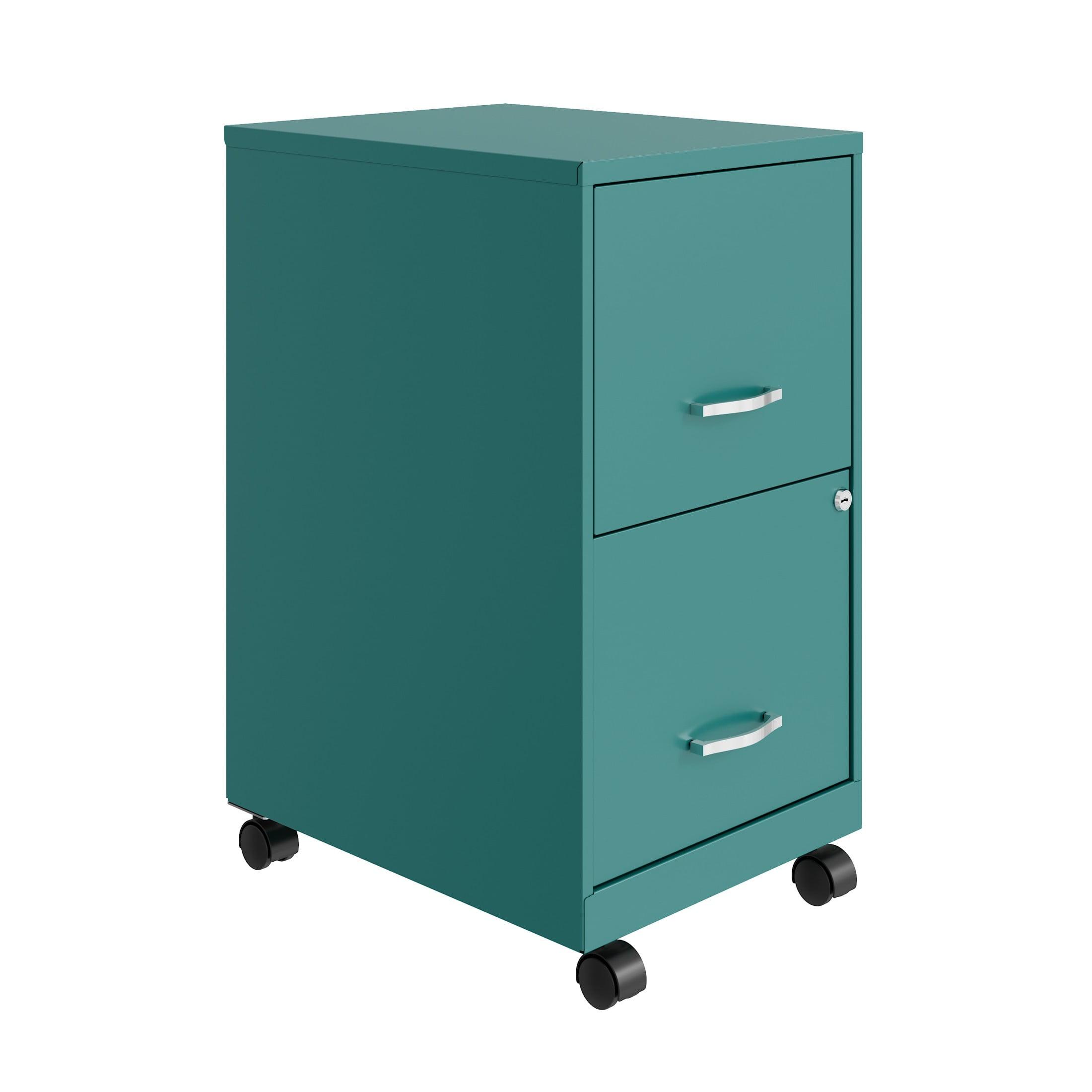 Teal 18" 2-Drawer Lockable Mobile Vertical File Cabinet