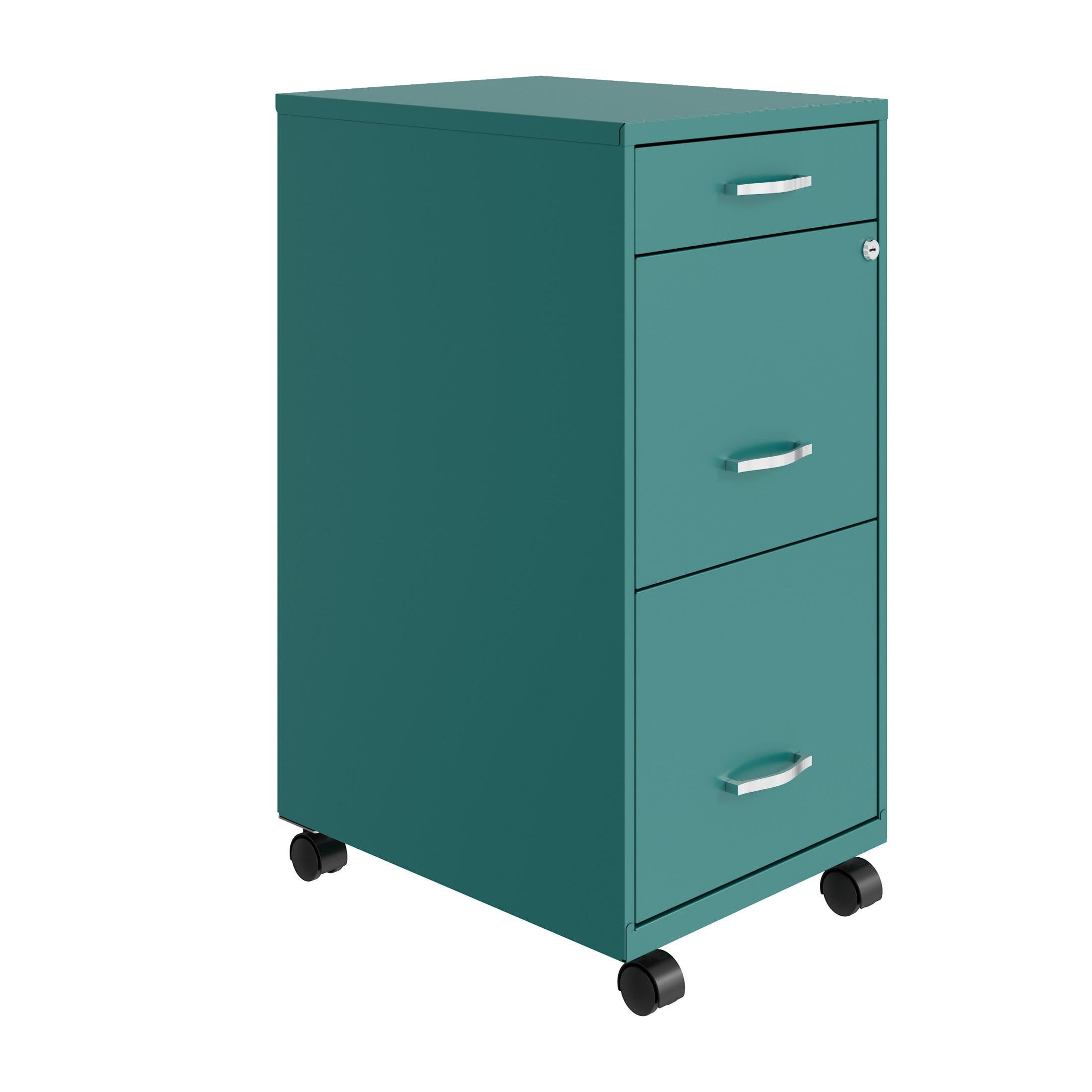 Teal 3-Drawer Lockable Mobile Metal File Cabinet