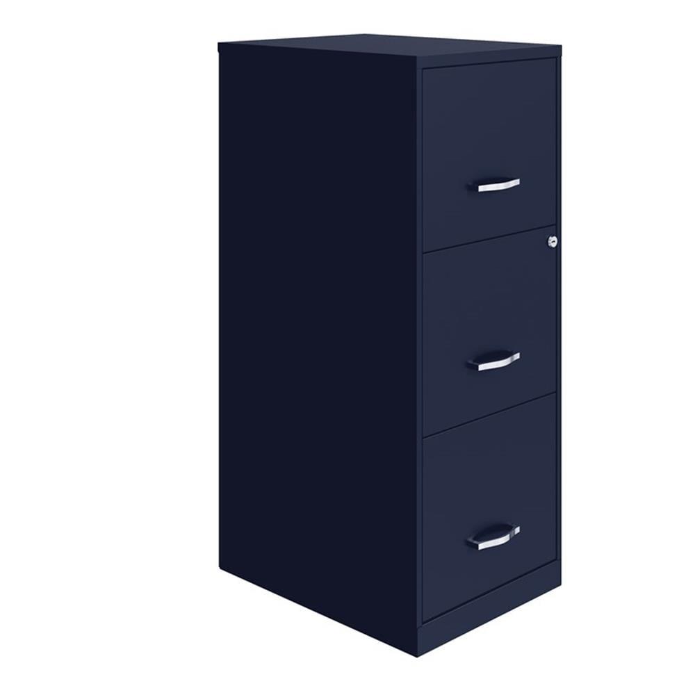 Navy Metal 3-Drawer Lockable Vertical File Cabinet