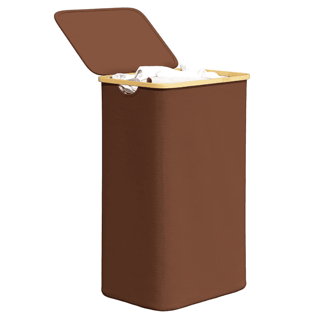 SpaceAid Tall Laundry Hamper with Lid – 110L Collapsible Clothes Basket with Bamboo Handles for Bedroom, Bathroom or Dorm