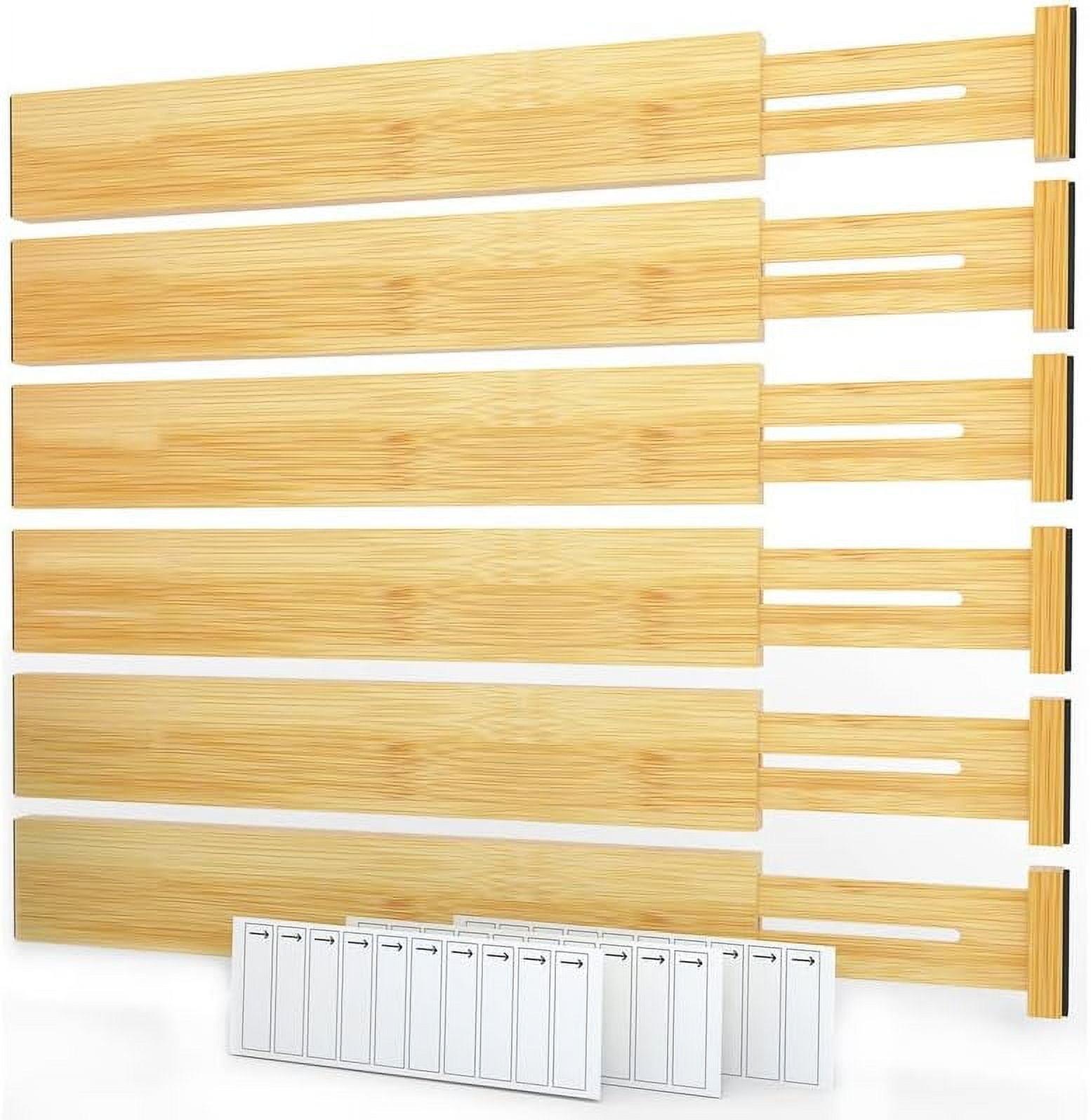 SpaceAid Adjustable Bamboo Drawer Dividers with Labels – Expandable Organizers for Kitchen, Office, Dresser, and Bathroom