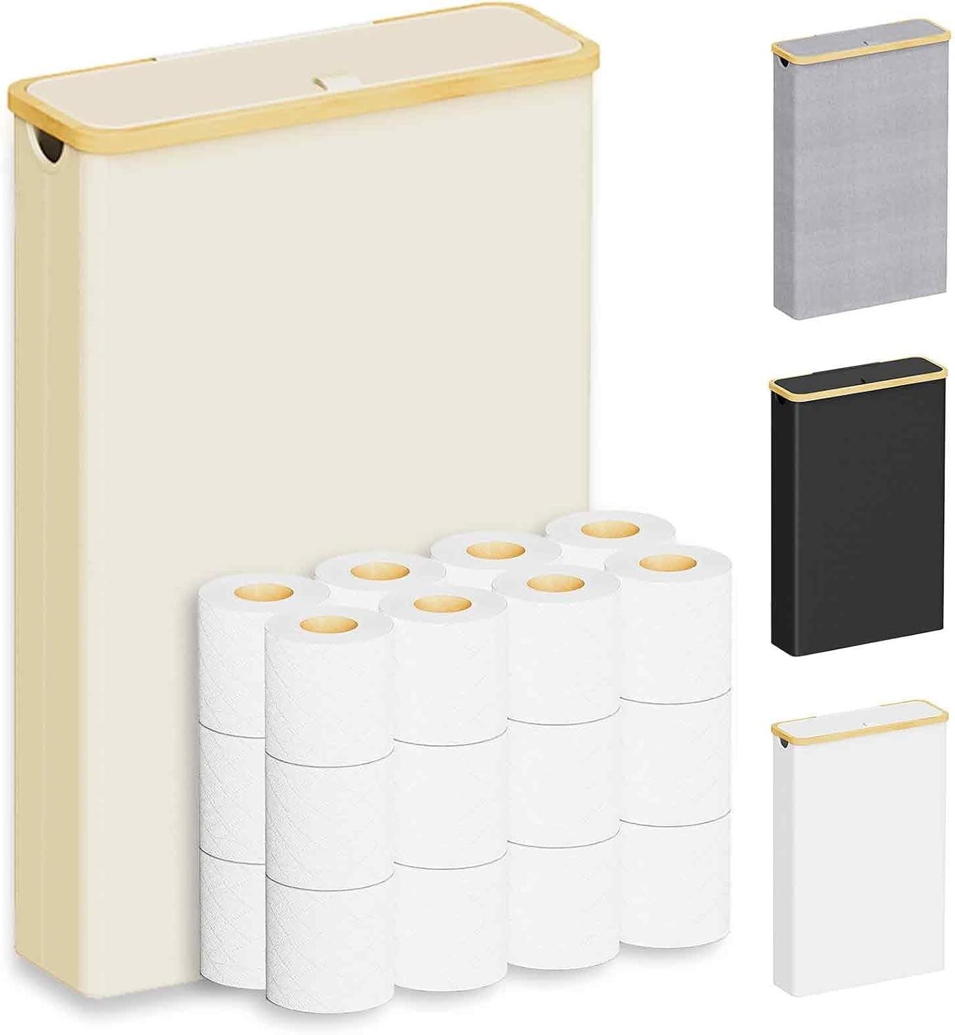 Extra Large Toilet Paper Storage With Lid, Holds Up To 24 Regular Rolls Or 18 Mega Rolls, Slim Basket Holder Bin Container For Bathroom Accessories Organizer