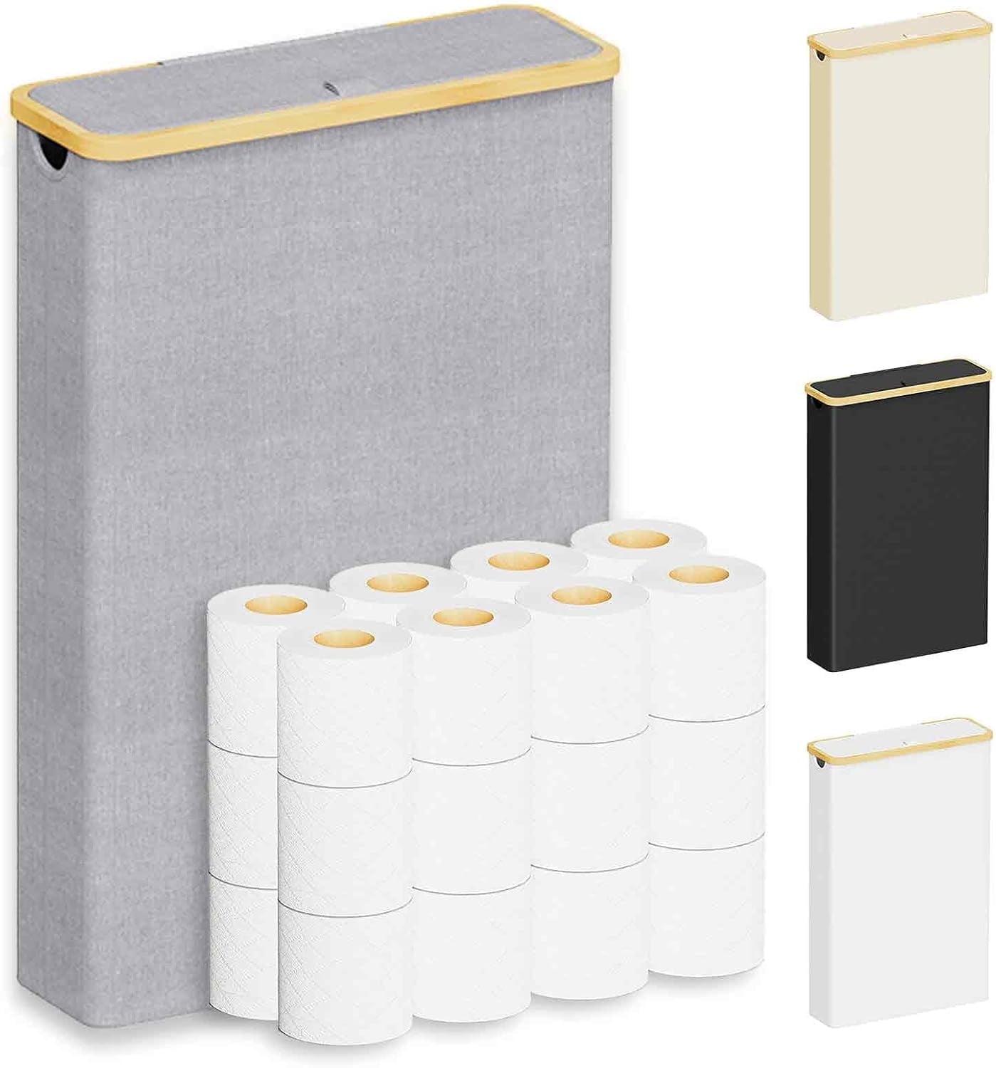 Extra Large Toilet Paper Storage With Lid, Holds Up To 24 Regular Rolls Or 18 Mega Rolls, Slim Basket Holder Bin Container For Bathroom Accessories Organizer