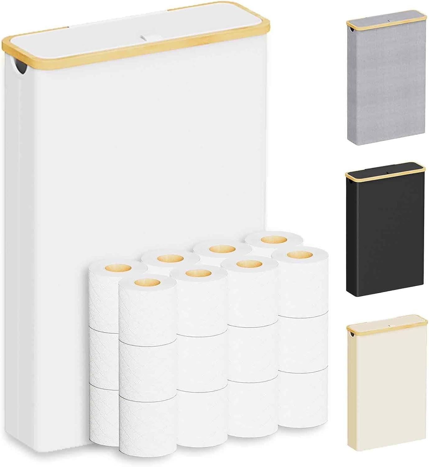 Extra Large Toilet Paper Storage With Lid, Holds Up To 24 Regular Rolls Or 18 Mega Rolls, Slim Basket Holder Bin Container For Bathroom Accessories Organizer