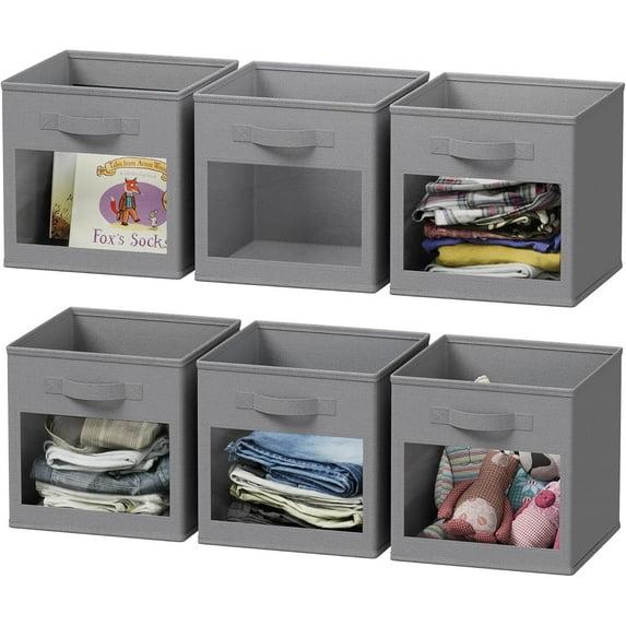 SpaceAid 6 Foldable Storage Cubes with Clear Windows, 11-Inch Fabric Bins for Closet, Cubby Shelf, or Cube Storage Organizer