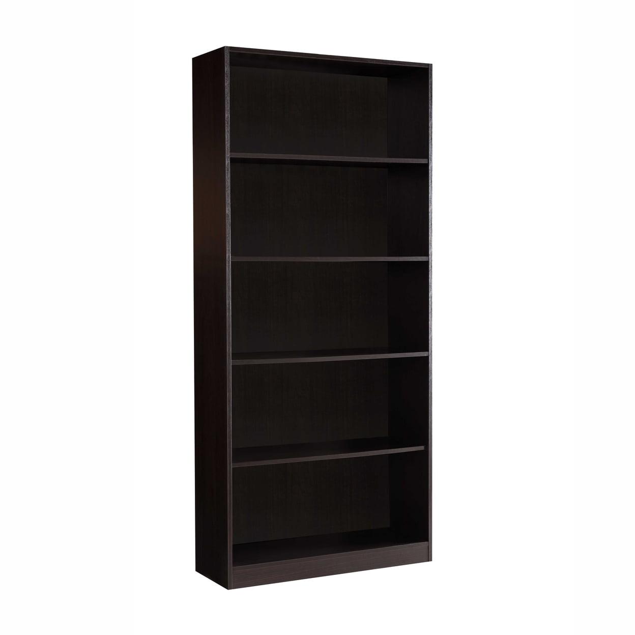 Contemporary Dark Brown Hardwood 5-Shelf Bookcase