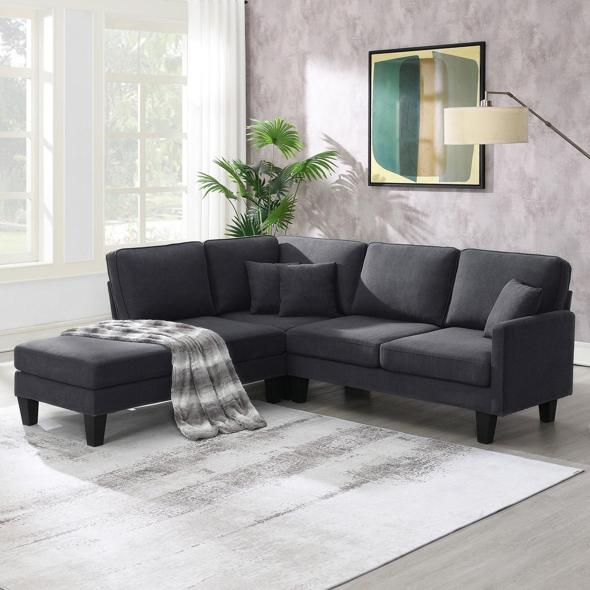 Gray Terrycloth L-Shaped Sectional Sofa with Chaise