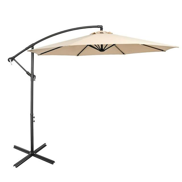 Costway  10 FT Patio Offset Umbrella w/8 Ribs Cross Base Tilt Beige