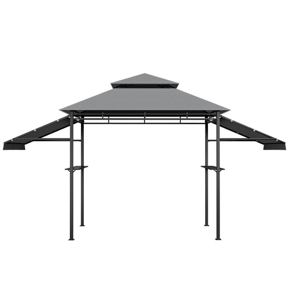 Resenkos 13.5 x 4 Feet Patio BBQ Grill Gazebo Canopy with Dual Side Awnings-Gray, Hardtop Roof for Garden,Backyard Shade