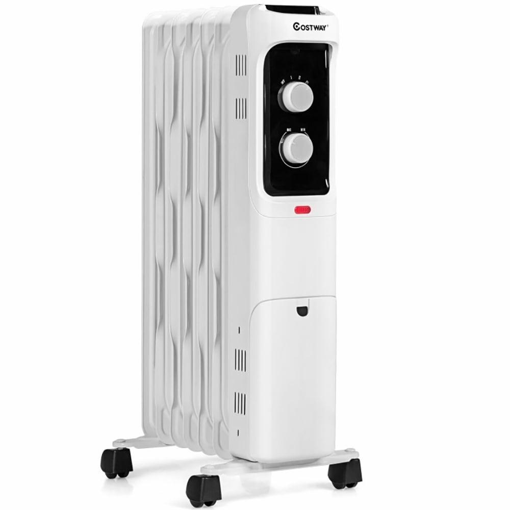 Costway 1500W Oil Filled Heater Portable Radiator Space Heater w/ Adjustable Thermostat White