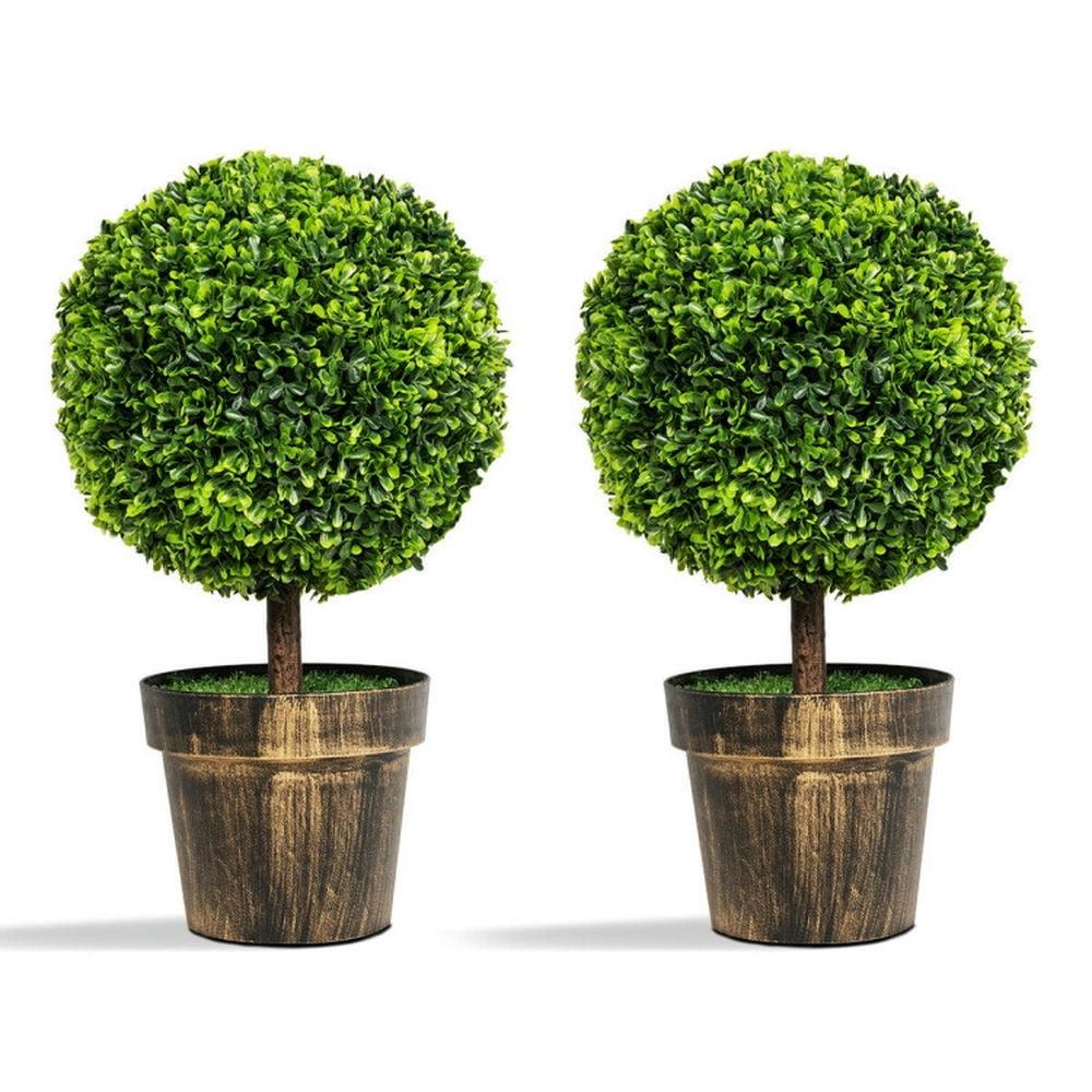 24" Green Plastic Boxwood Topiary Ball Tree Set