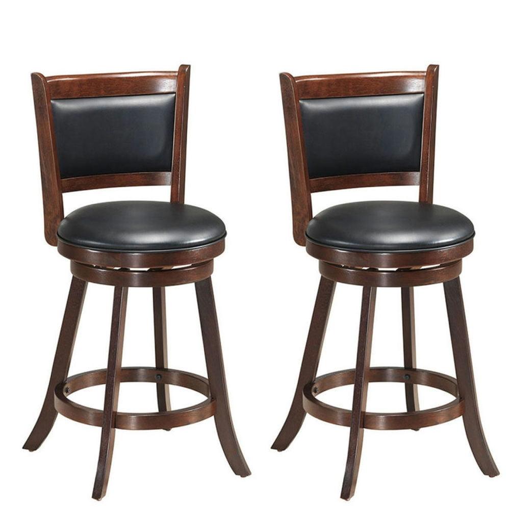 Espresso Swivel Rubberwood Bar Stools with Leather Upholstery