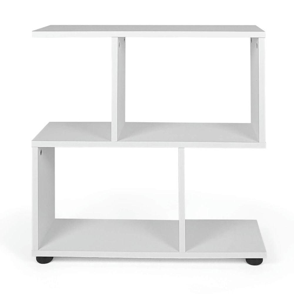 White Engineered Wood 24" 3-Tier Geometric Bookshelf