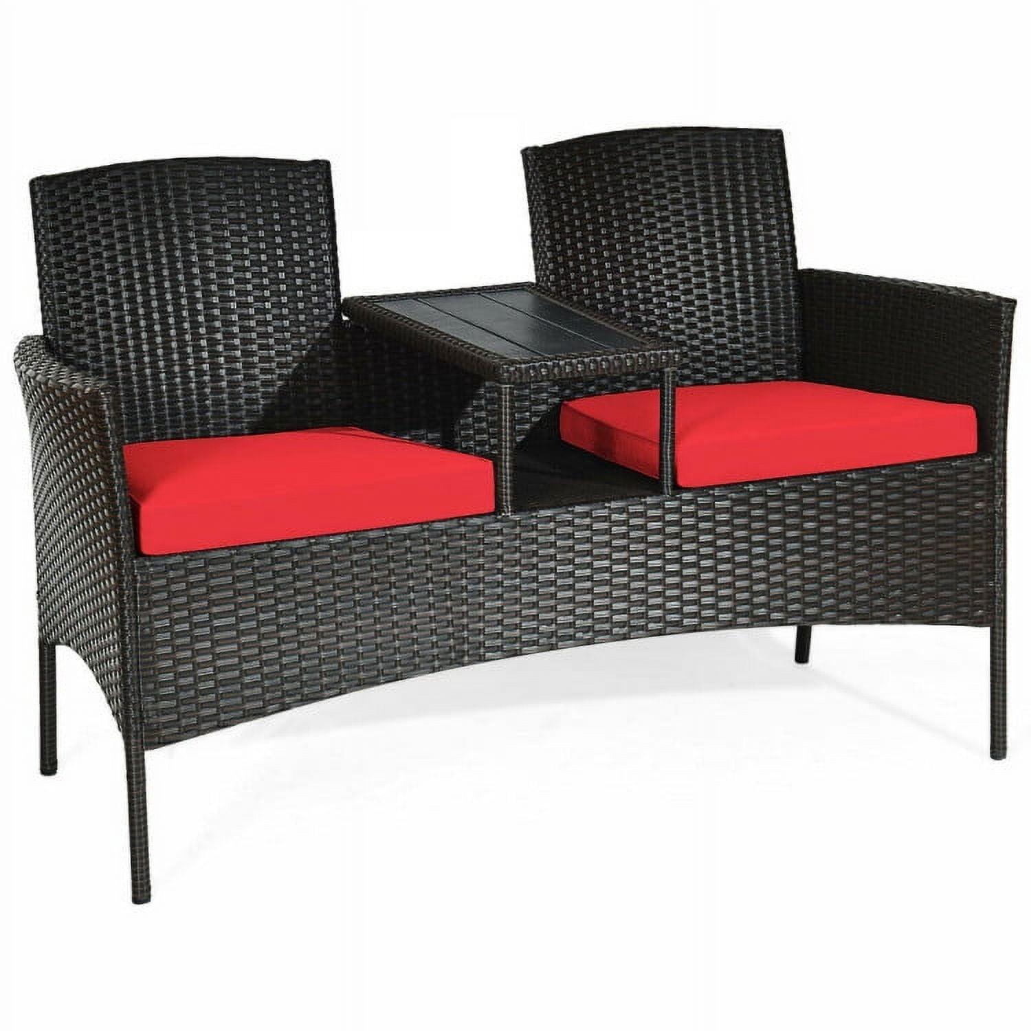 Tangkula Outdoor Rattan Furniture Wicker Patio Conversation Chair W/Cushion Red
