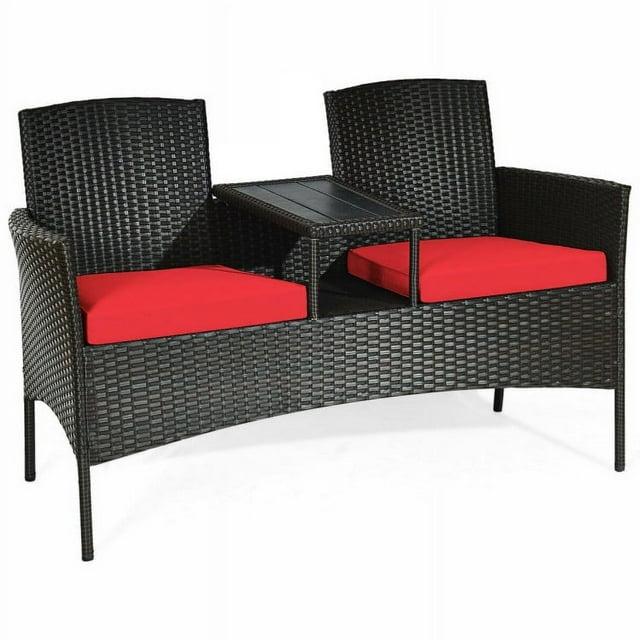 Tangkula Outdoor Rattan Furniture Wicker Patio Conversation Chair W/Cushion Red