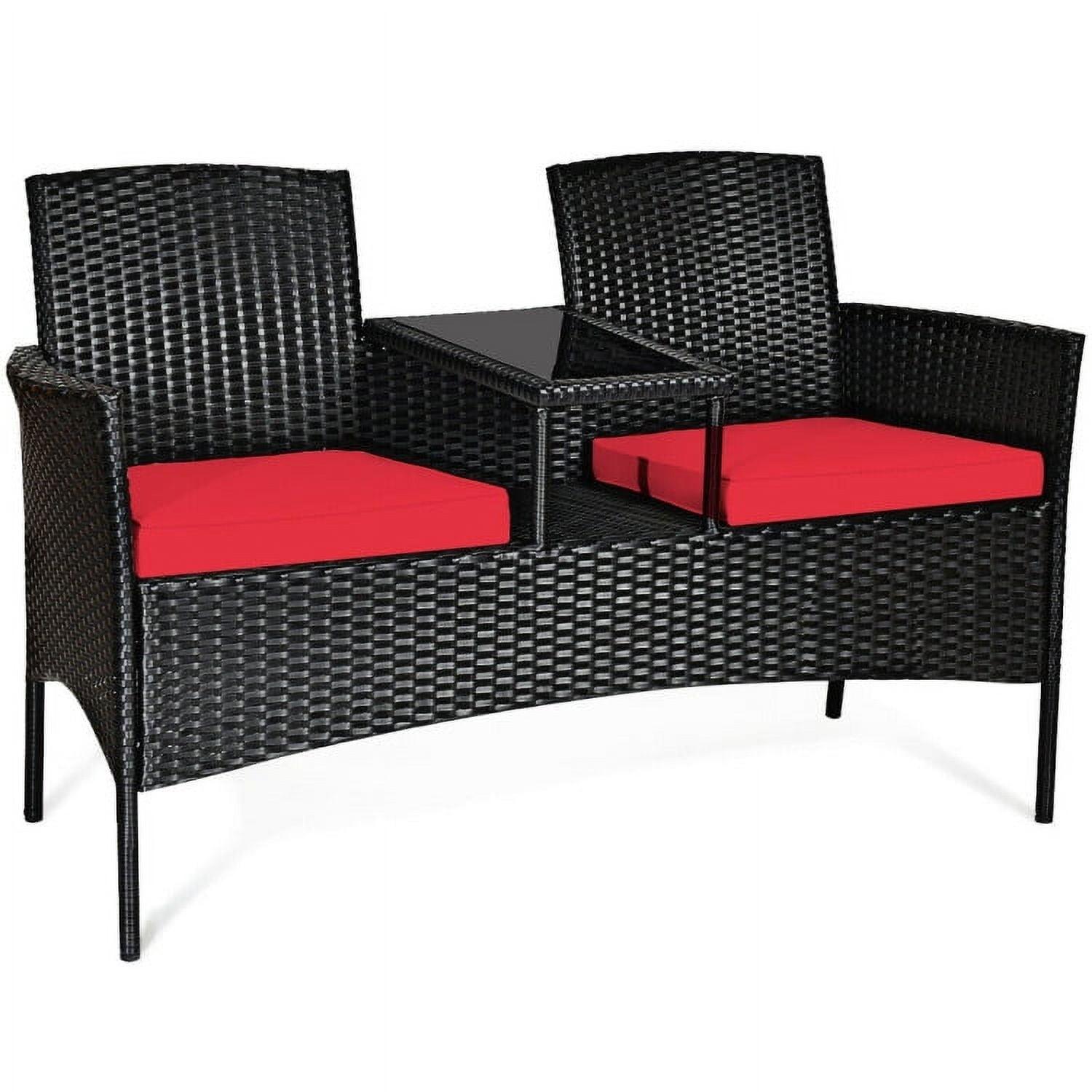Tangkula Outdoor Rattan Furniture Wicker Patio Conversation Chair W/Cushion Red