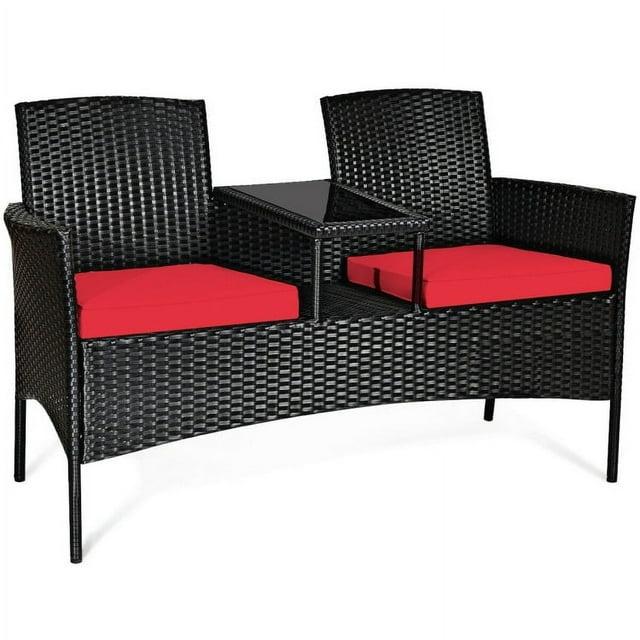 Tangkula Outdoor Rattan Furniture Wicker Patio Conversation Chair W/Cushion Red