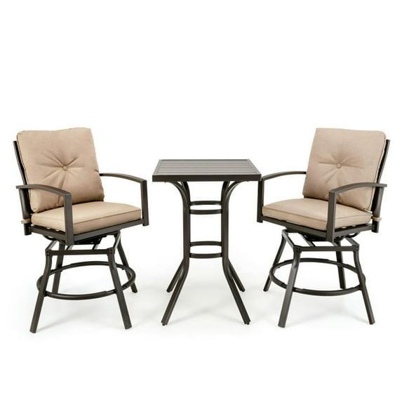 Tangkula Set of 3 Swivel Bar Height Bistro Set Cushioned Table Stools Furniture Patio Outdoor